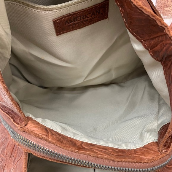 VTG American Leather Co Tote Bag Embossed Floral Brown Leather Shoulder Bag - Picture 10 of 13